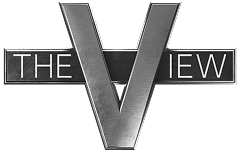 Logo of 'The View' with a large 'V' on a white background