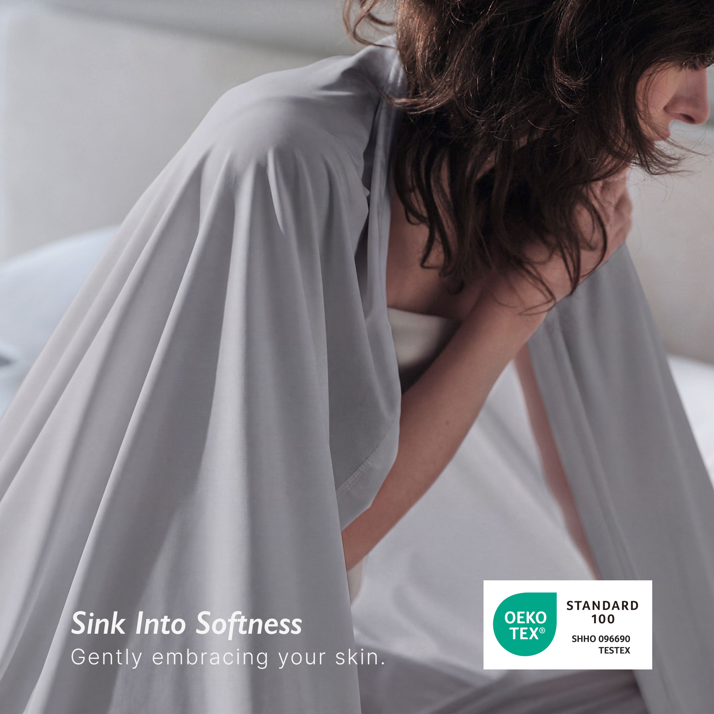 Breescape misty grey cooling sheets: breathable, OEKO-TEX certified for hot sleepers.
