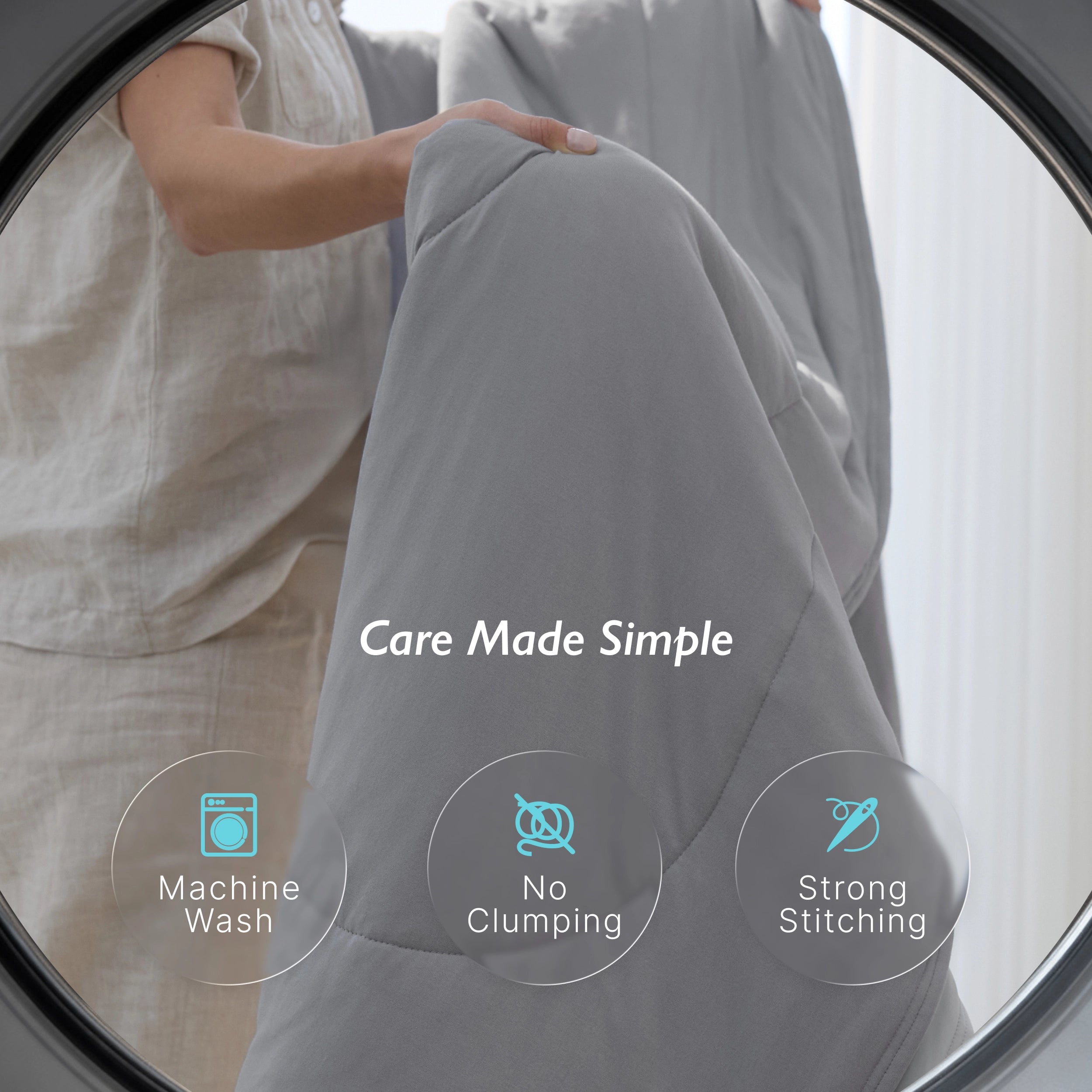 Breescape misty grey cooling comforter: machine wash, no clumping, strong stitching, care made simple.