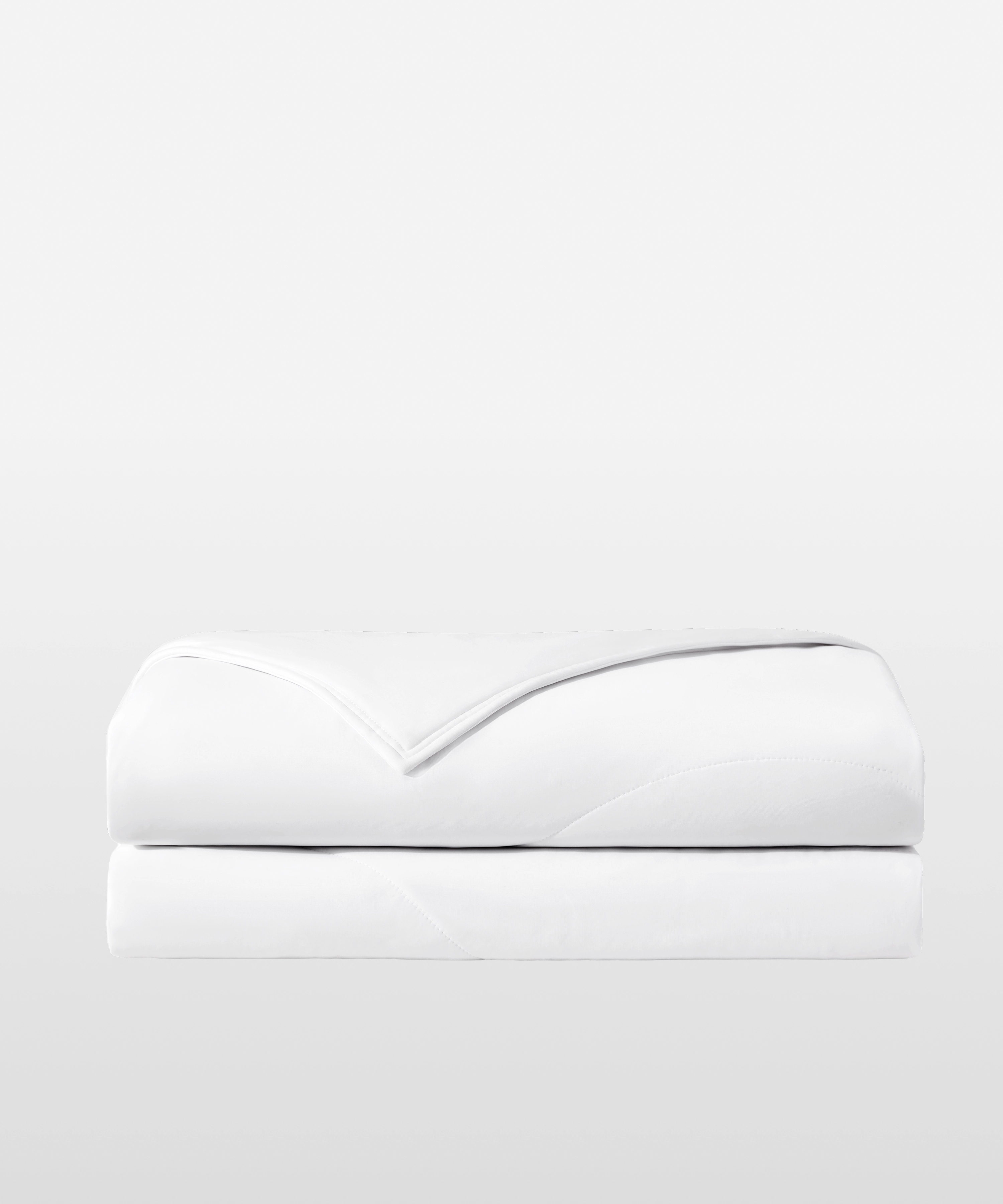 Breescape snow white dual-sided cooling comforter, breathable bedding for hot sleepers.
