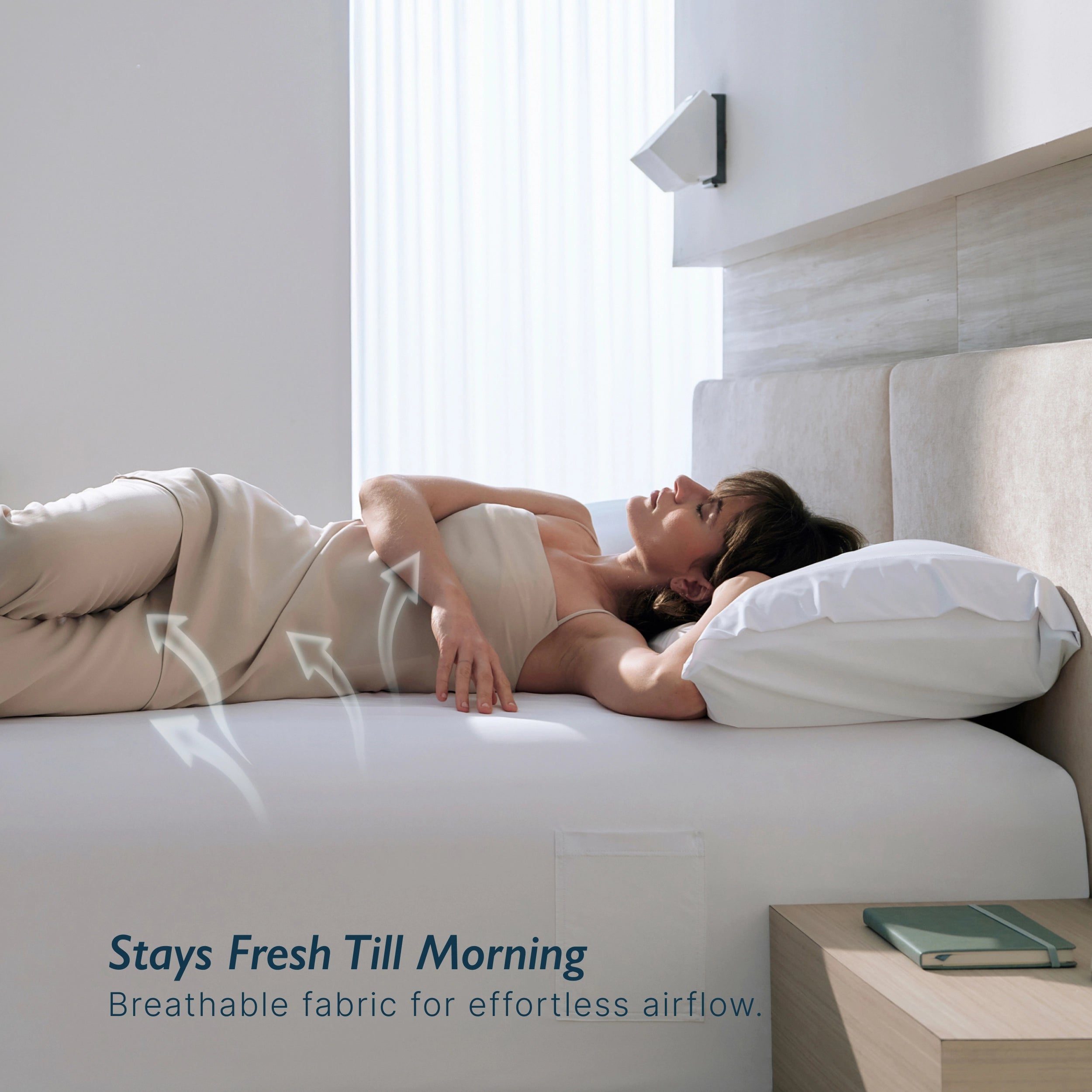 Breescape snow white cooling fitted sheet with breathable airflow for hot sleepers.