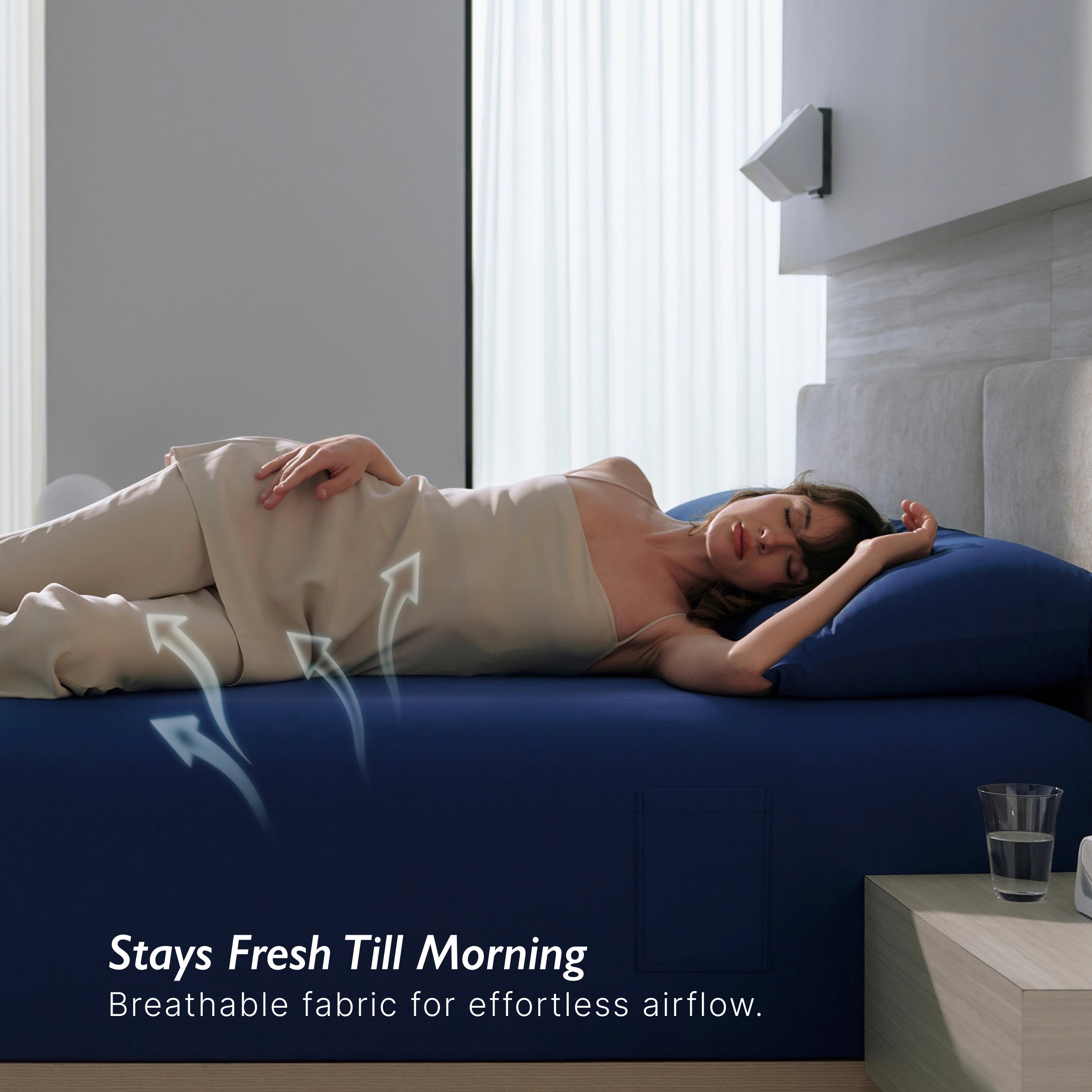 Breescape twilight blue cooling sheets for hot sleepers, breathable.