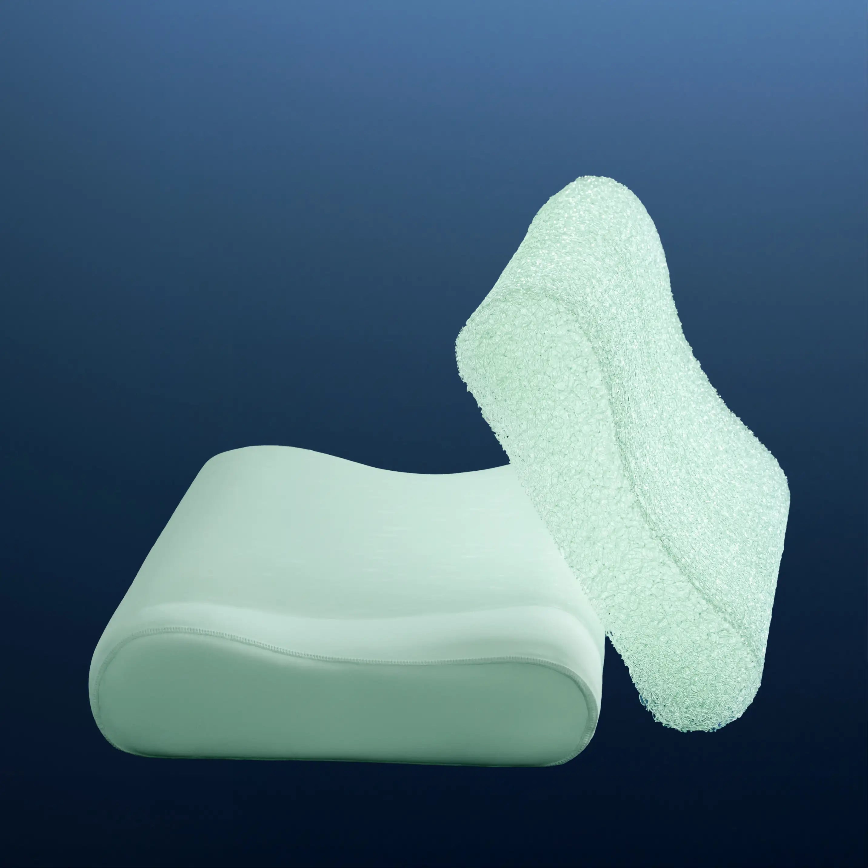 Two green foam pillows on a dark blue background #color_mint-green