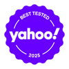 2-Pack Comforter Bundle Purple 'Best Tested Yahoo!' badge with '2025' on a white background