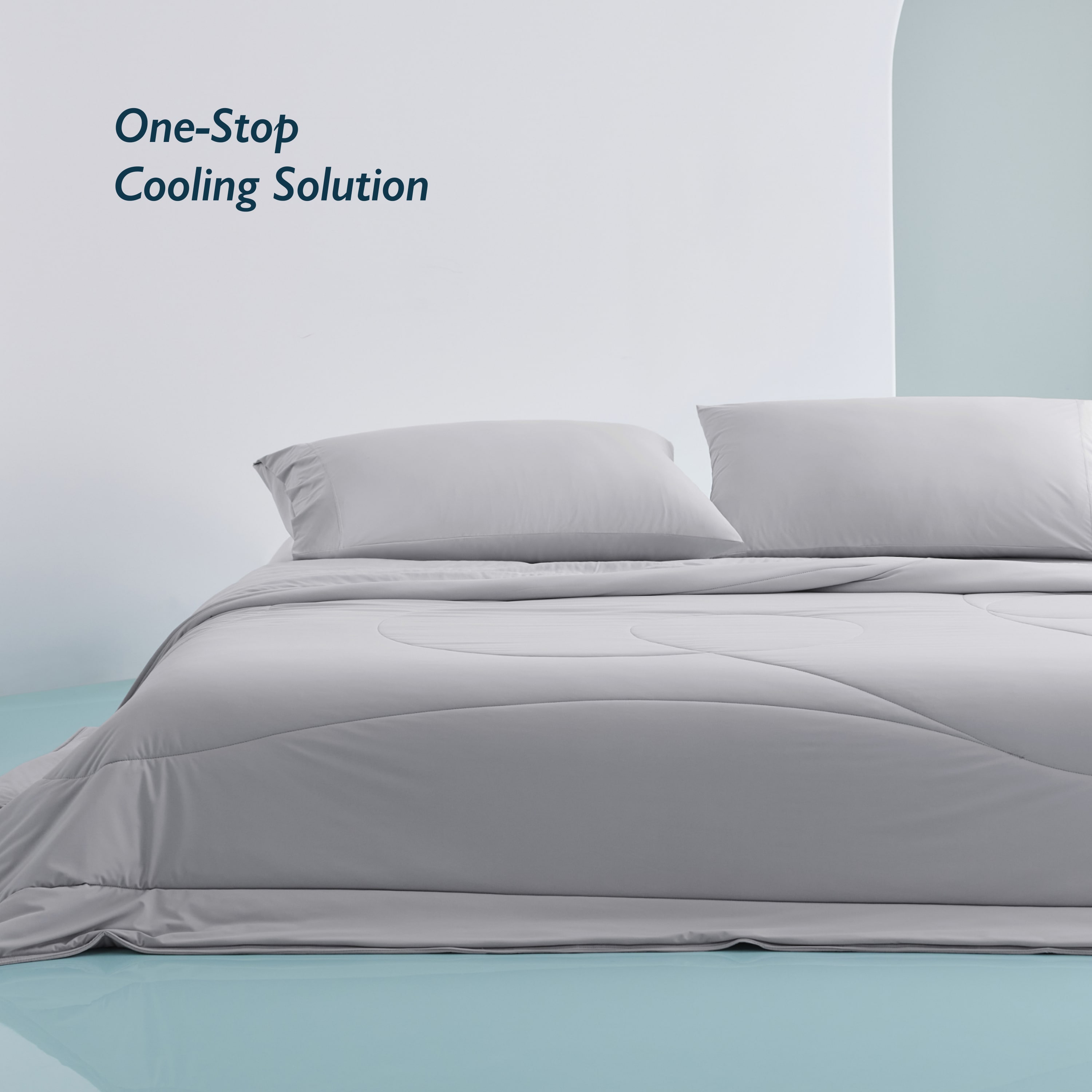 Breescape cooling comforter set in misty grey, featuring a breathable design for hot sleepers.