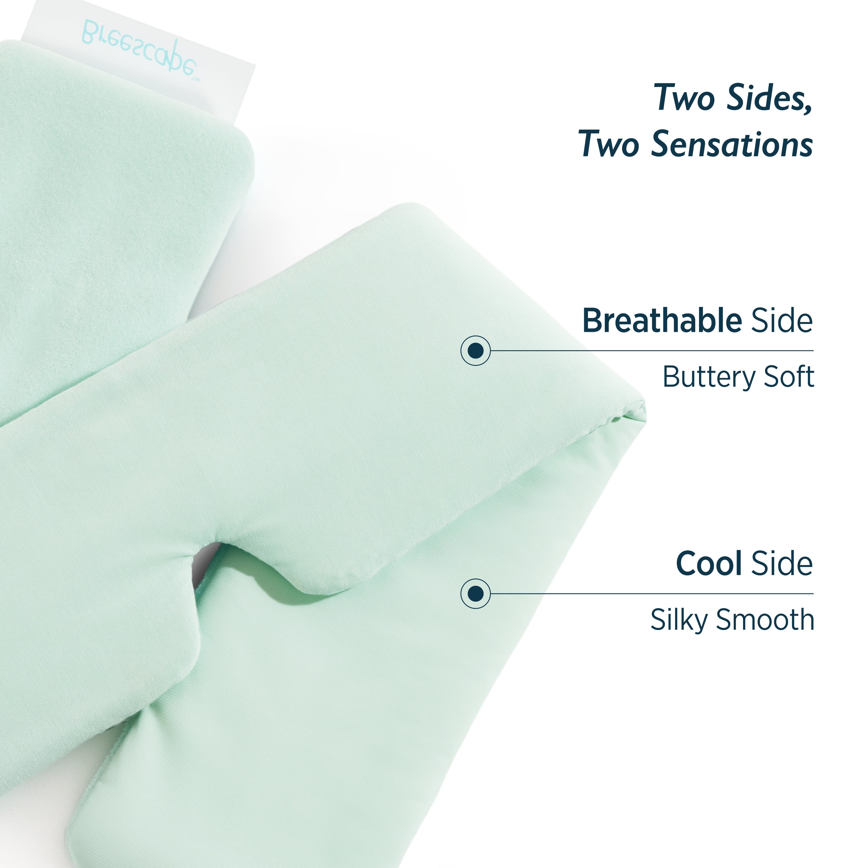 Breescape mint green cooling eye mask: breathable/buttery soft side & cool/silky smooth side.