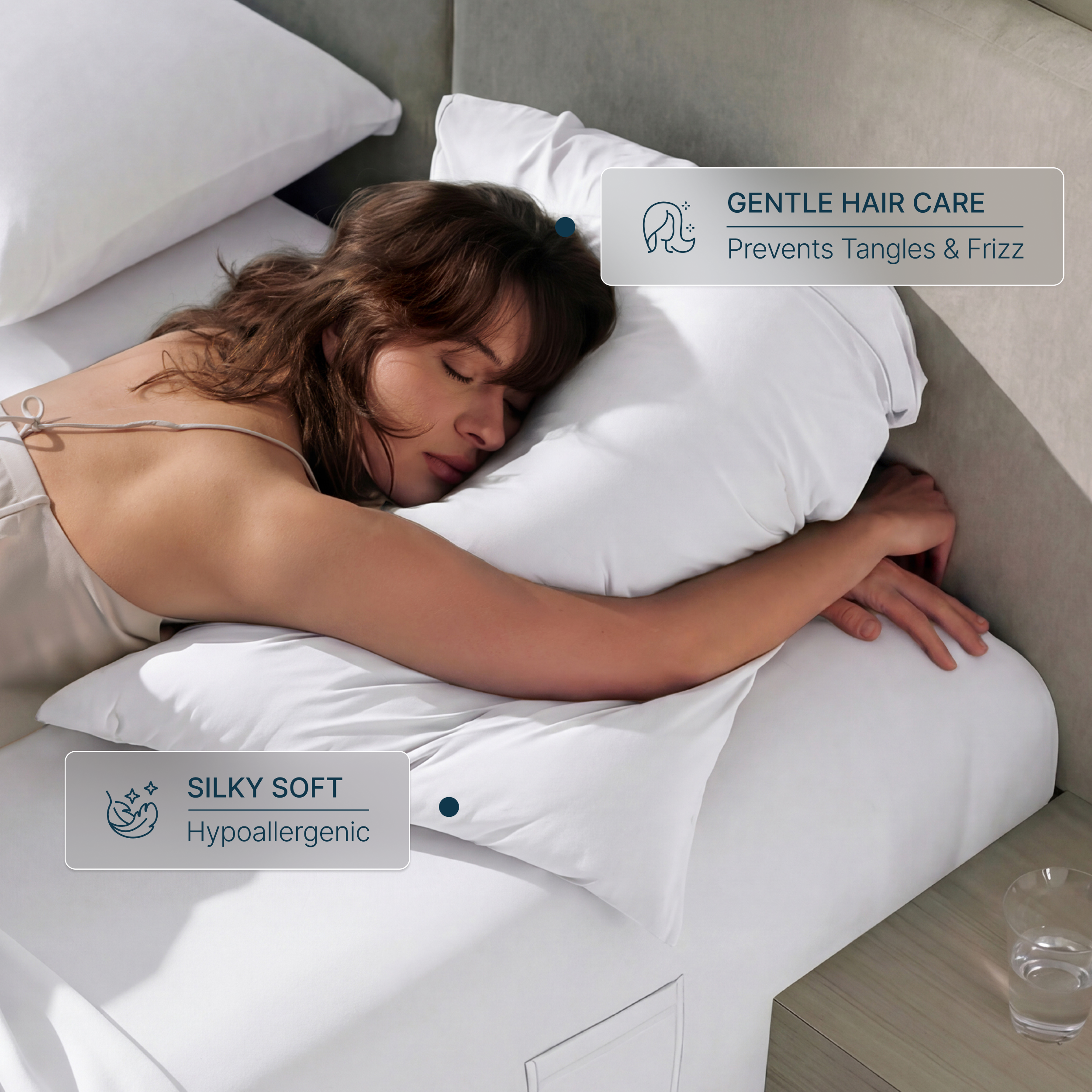 Breescape snow white cooling pillowcase: gentle hair care, silky soft comfort for hot sleepers.