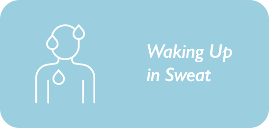 Icon of a person sweating with text 'Waking Up in Sweat' on a light blue background