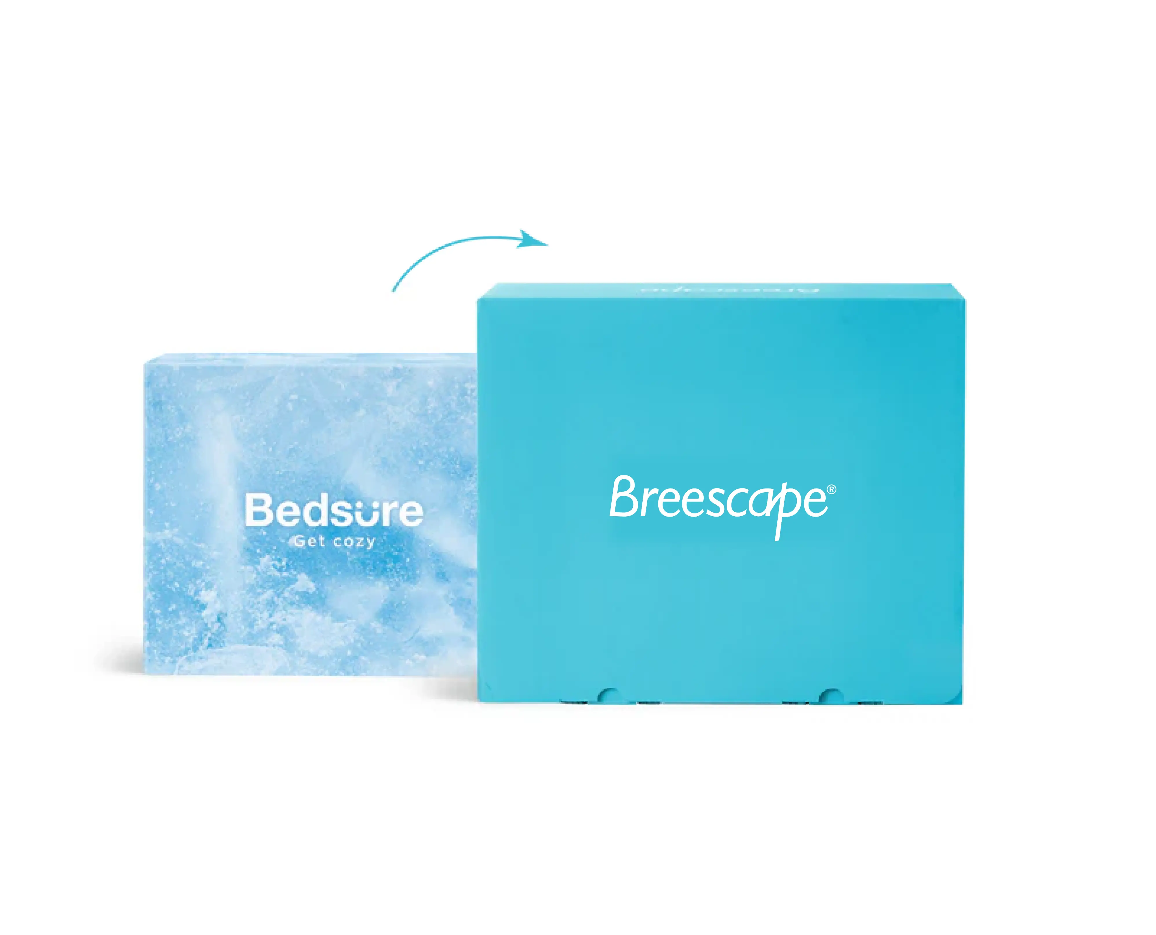 Two blue blocks with 'Breescape' and 'Bedsure' branding on a white background