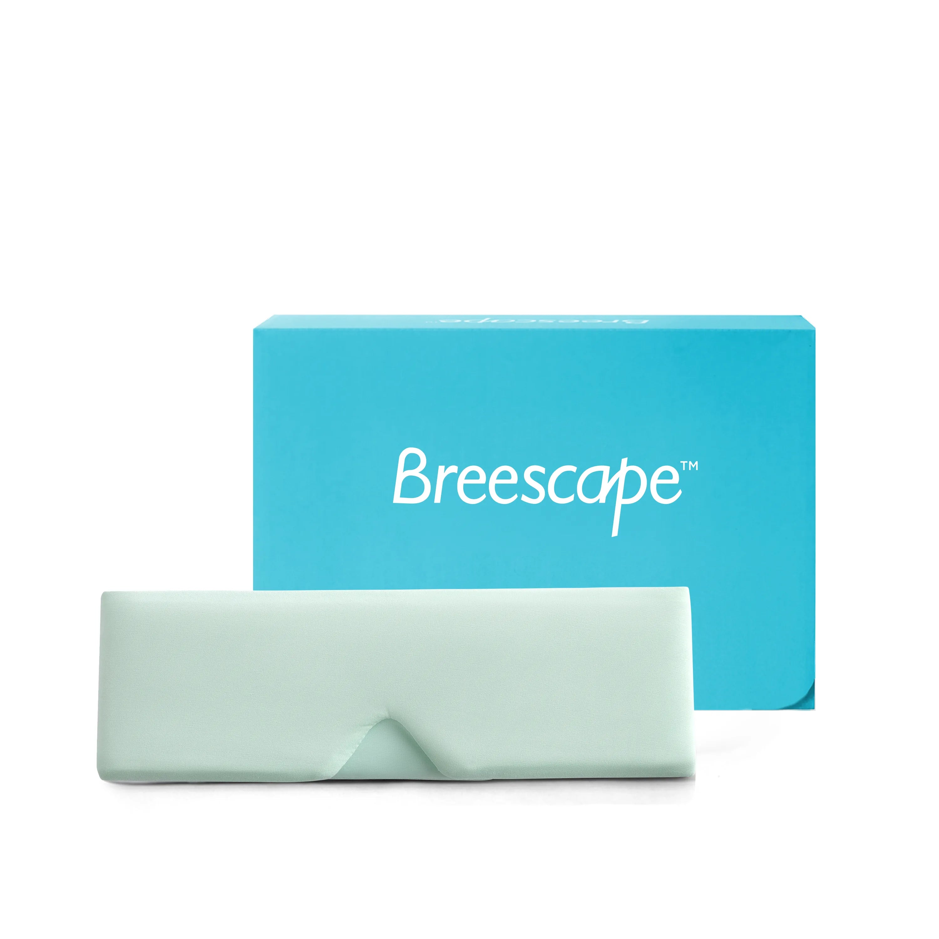 Mint green eyeglass case with 'Breescape' branding on a white background 