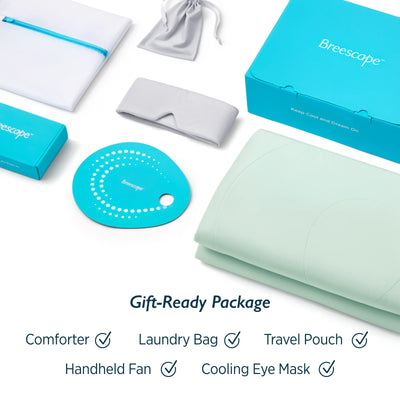 Breescape cooling comforter and eye mask gift bundle with accessories