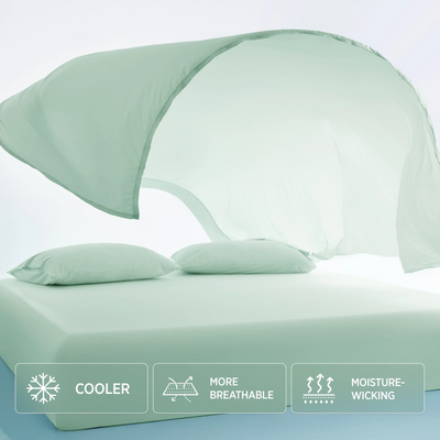 Breescape mint green cooling sheet set with whole-night cooling: cooler, breathable for hot sleepers.