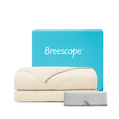 Breescape ivory cooling comforter & misty grey eye mask bundle for hot sleepers