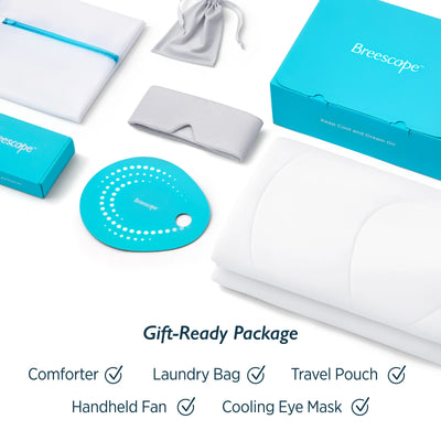 Breescape cooling comforter and eye mask bundle, gift-ready package