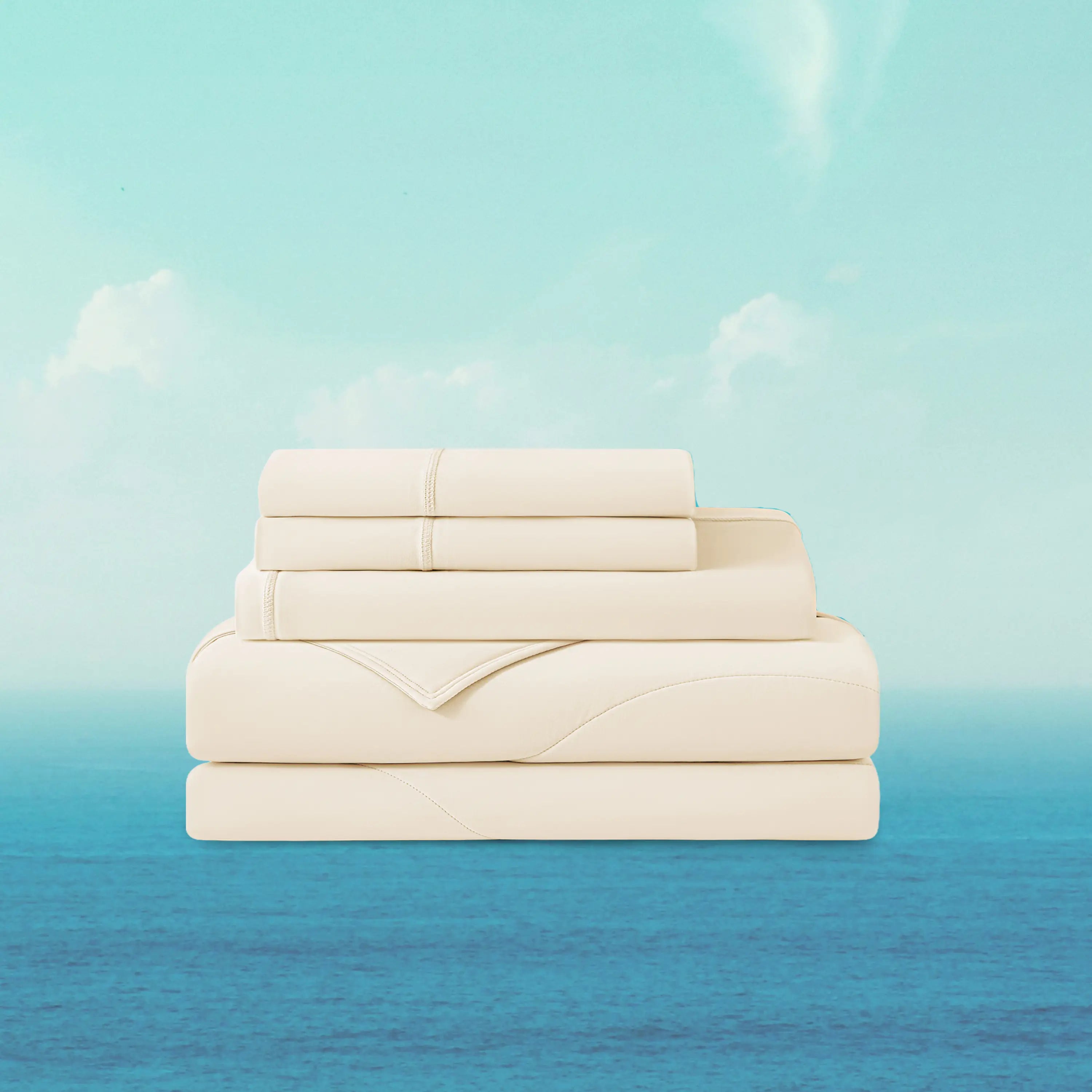 Stack of beige towels on a gradient background