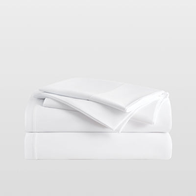 Breescape snow white cooling sheet set for hot sleepers; breathable, cold touch.
