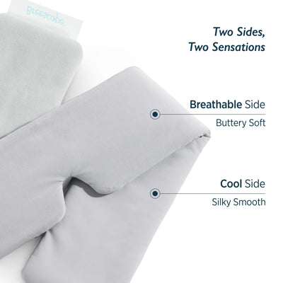 Breescape misty grey cooling eye mask with dual sides: buttery soft breathable & silky smooth cool.