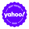 Breescape Cooling Comforter Blanket Purple 'Best Tested Yahoo!' badge with '2025' on a white background