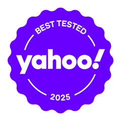 Breescape Cooling Comforter Blanket Purple 'Best Tested Yahoo!' badge with '2025' on a white background