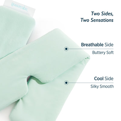 Breescape mint green cooling eye mask: breathable/buttery soft side & cool/silky smooth side.