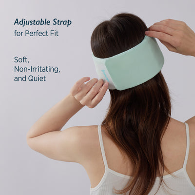 Breescape mint green cooling eye mask with adjustable strap, soft and non-irritating material.