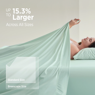 Breescape cooling sheets are up to 15.3% larger than standard size for greater comfort.