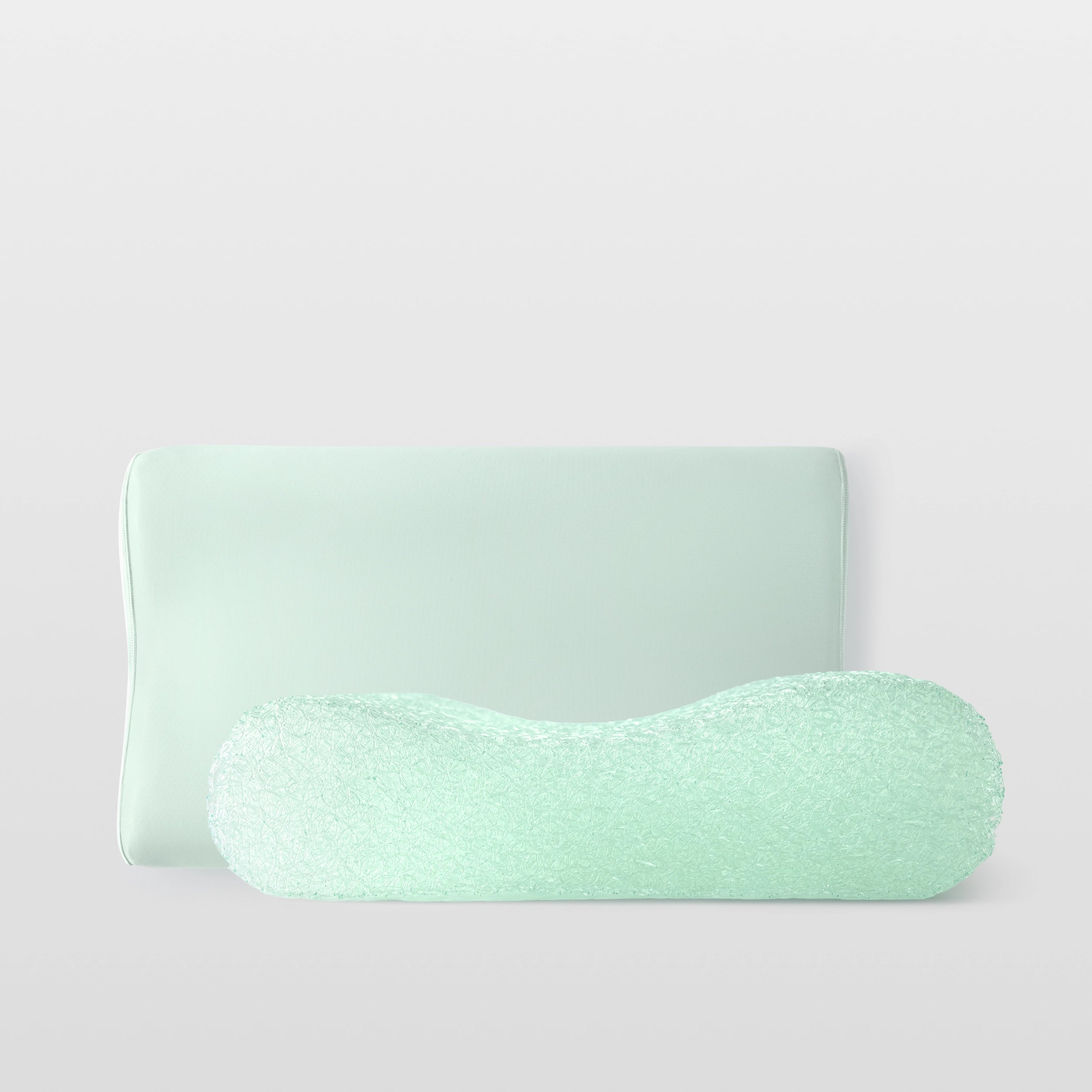 Breescape AiryWeave mint green pillow's 3D air-knit core for cooling breathability.